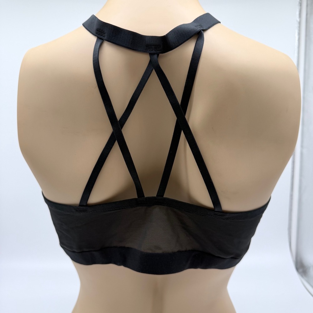 Cacique Black Lace Mesh Strappy Cage Back Bralette 44D Front Clasp Bows Sexy - Picture 4 of 7